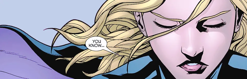 edited panel of stephanie brown from batgirl 2009 24. her head is turned downward and she has her eyes closed as she trails off: 'you know...'. the edit features pastels and washed out colors