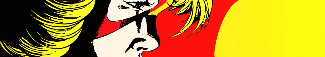 tara markov in new teen titans, her side profile is shown and she's squinting against a red and yellow background